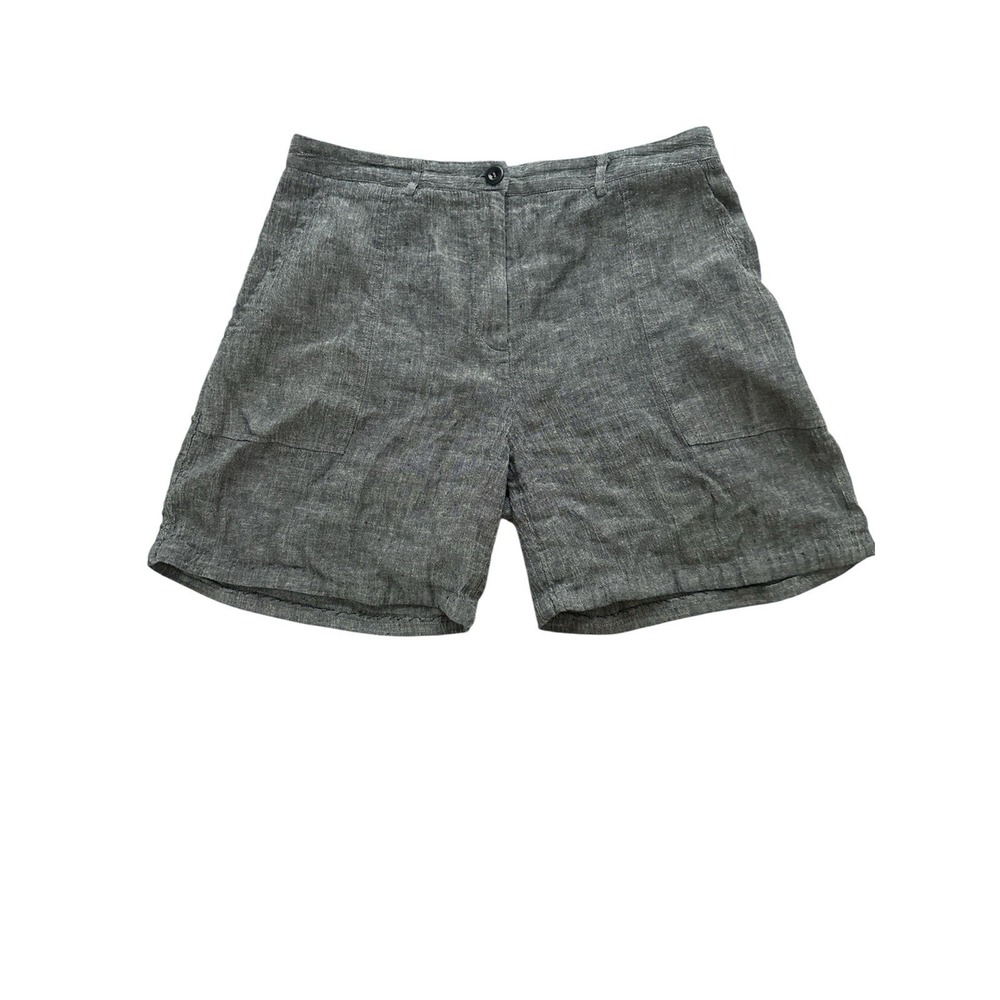 Poetry‎ Crinkle Linen Cotton Textured 6" Inseam Shorts Size 8 Gray Woven